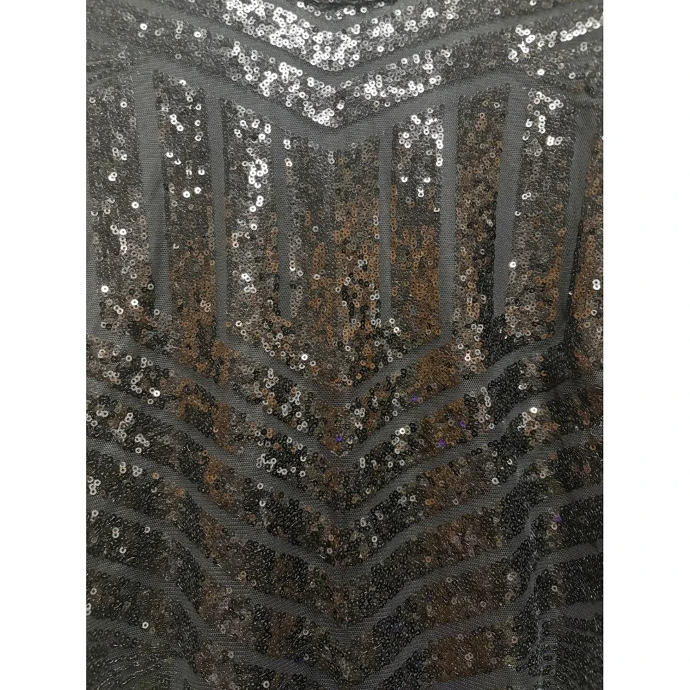 Boohoo Black Sequin Geometric Open Back Mini Dress Long Sleeve US 12